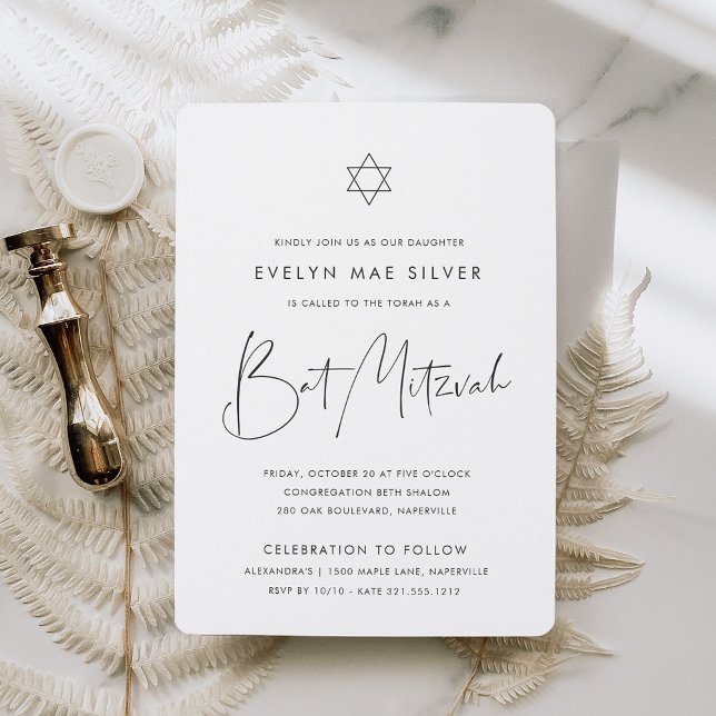 Invitation Bat mitzvah de script minimaliste moderne manuscri (Créateur téléchargé)
