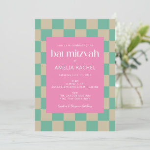 Invitation Bat mitzvah de tableau de bord vert Mod Pink Mint