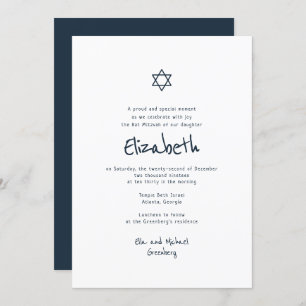 Invitation Bat mitzvah de typographie manuscrite moderne simp