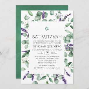 Invitation Bat mitzvah de verdure Eucalyptus Lavender