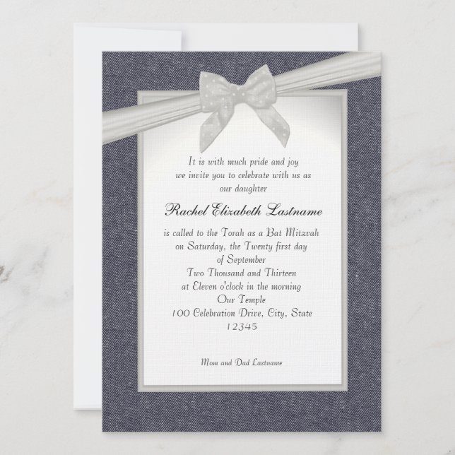 Invitation Bat mitzvah Denim et Bows (Devant)