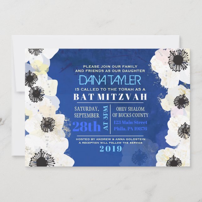 Invitation Bat mitzvah des fleurs d'anémones (Devant)