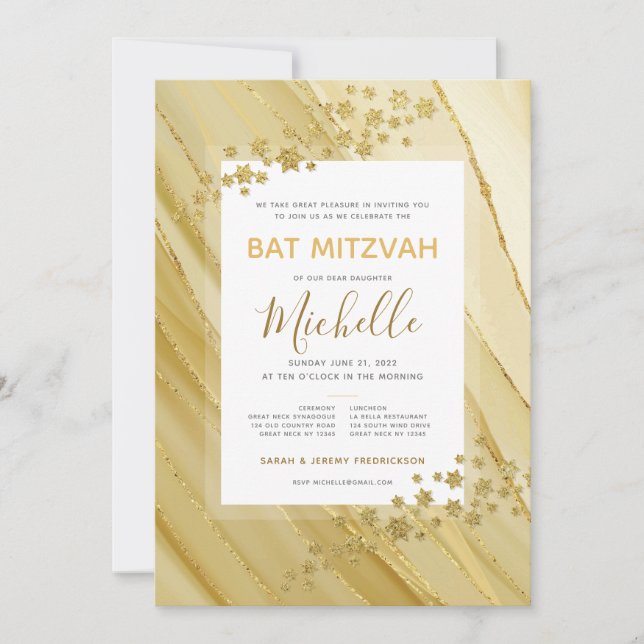 Invitation Bat mitzvah Elegant Gold Parties scintillant Invit (Devant)