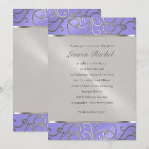 Invitation Bat mitzvah Élégant Lavande Purple Silver Filiger