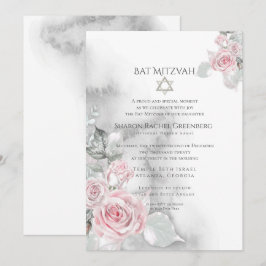 Invitation BAT MITZVAH | Elégant Roses d'aquarelle rose