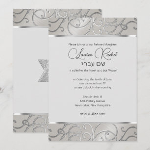 Invitation bat mitzvah Elegant Silver Filigree