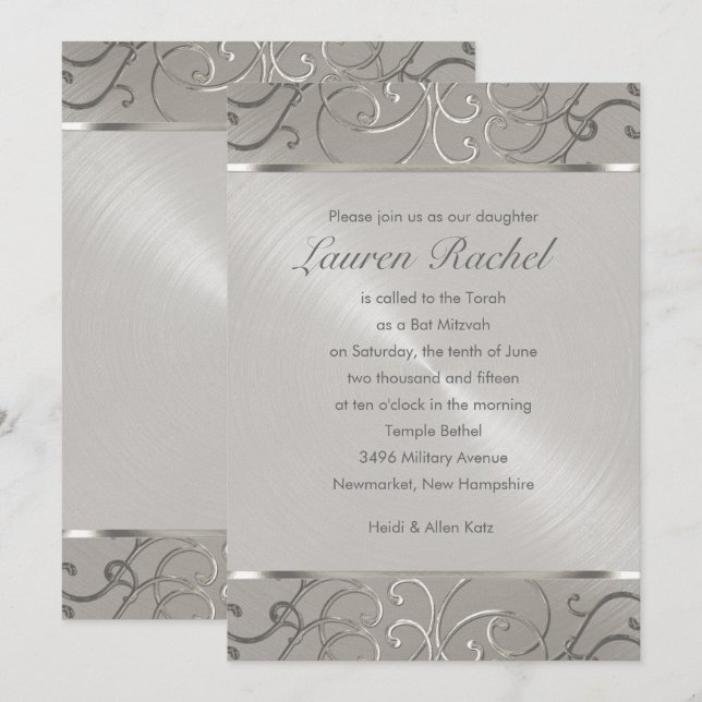 Invitation Bat mitzvah Élégant Toutes Les Flèches En Filigree (Devant / Derrière)