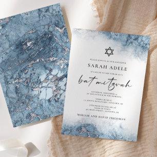 Invitation Bat mitzvah en marbre bleu argenté