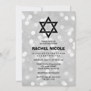 Invitation Bat mitzvah et étoile de David Sparkle Bokeh