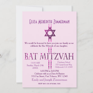 Invitation Bat mitzvah   Étoile de David   Rose