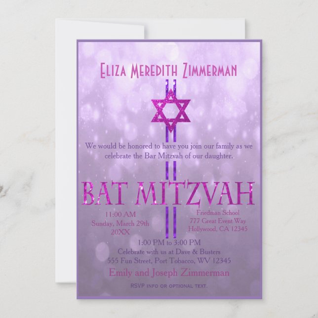 Invitation Bat mitzvah | Étoile de David | Violet (Devant)
