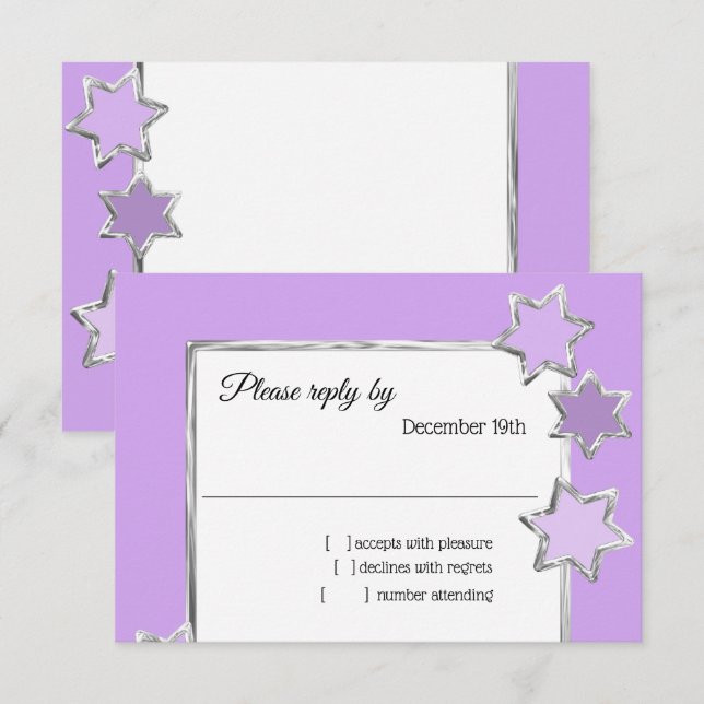 Invitation Bat mitzvah Étoiles n'importe quelle couleur RSVP (Devant / Derrière)