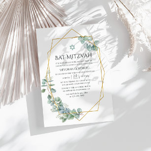 Invitation Bat mitzvah Eucalyptus géométrique aquarelle