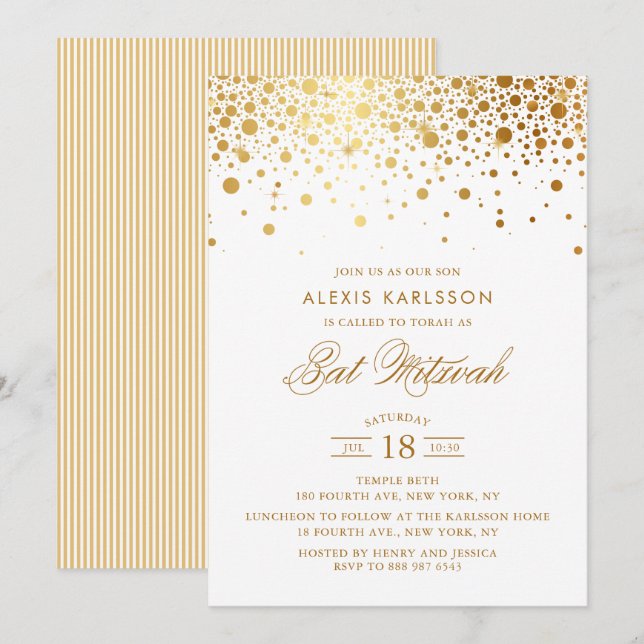 Invitation Bat mitzvah Faux Gold Foil Confetti (Devant / Derrière)