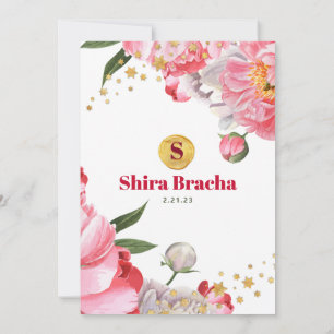 Invitation Bat mitzvah Floral Aquarelle Parties scintillant É