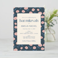 Bat mitzvah floral bleu rose de la marine moderne