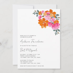 Invitation Bat mitzvah floral rose vif