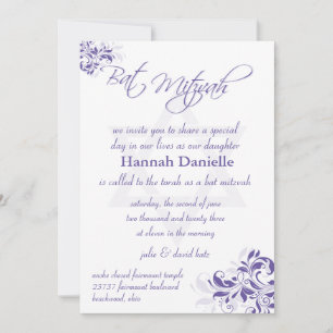 Invitation Bat mitzvah floral violet officiel