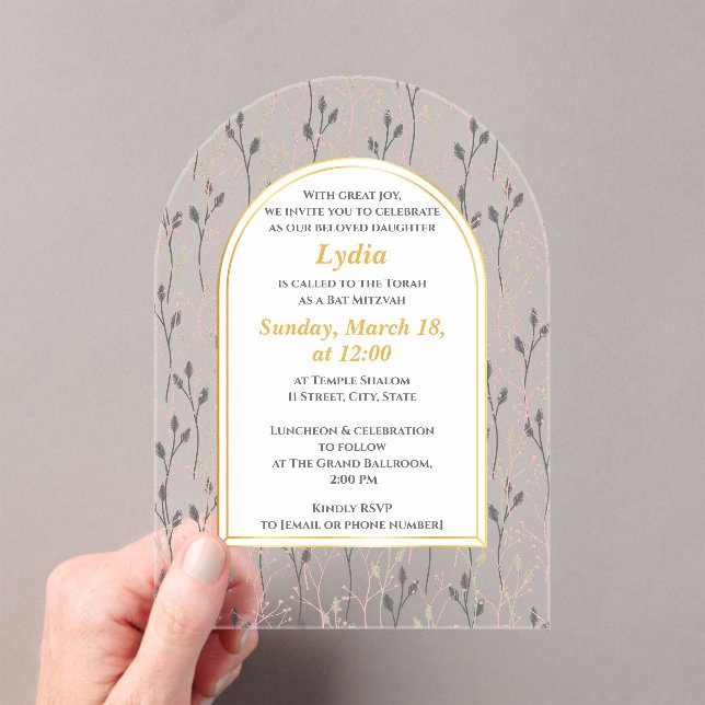 Invitation Bat mitzvah florale élégante (In situ (ordinateur de poche))