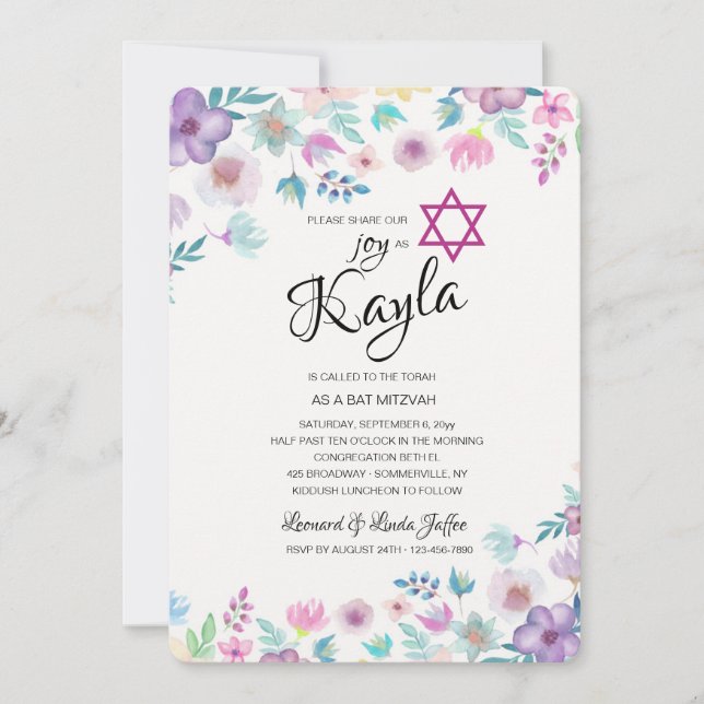 Invitation Bat mitzvah Flower Breeze (Devant)