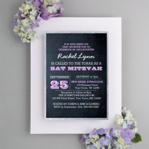 Invitation Bat mitzvah frontalier de Parties scintillant Lila