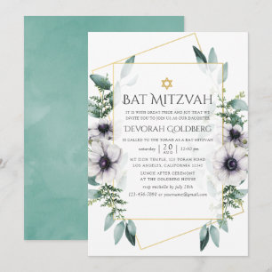 Invitation Bat mitzvah géométrique Eucalyptus