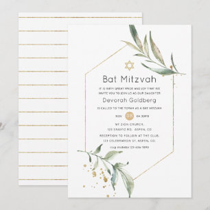 Invitation Bat mitzvah géométrique Parties scintillant verdur