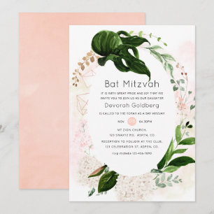 Invitation Bat mitzvah géométrique rose Gold & Blush