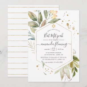 Invitation Bat mitzvah géométrique Serenity Greenery