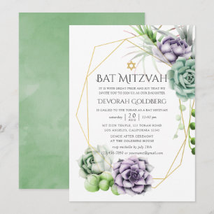 Invitation Bat mitzvah géométrique Succulent