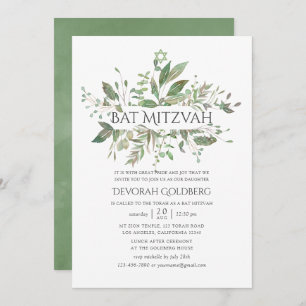 Invitation Bat mitzvah géométrique verdoyant