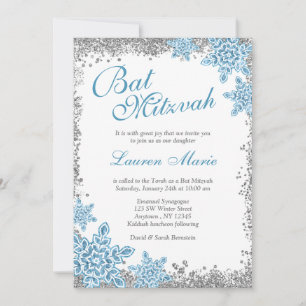 Invitation Bat mitzvah Glam Winter Wonderland Silver Blue