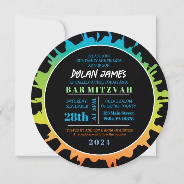 Invitation Bat mitzvah GLOW Aqua Splash Bar (Devant)