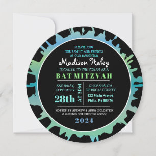 Invitation Bat mitzvah GLOW Aqua Splash Bar