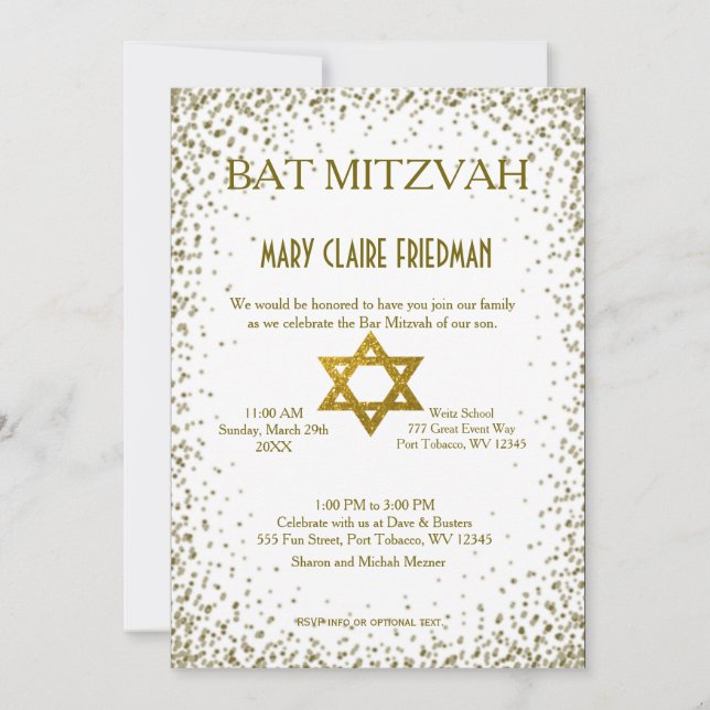 Invitation Bat mitzvah | Gold Confetti (Devant)
