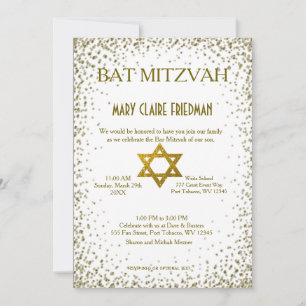 Invitation Bat mitzvah   Gold Confetti