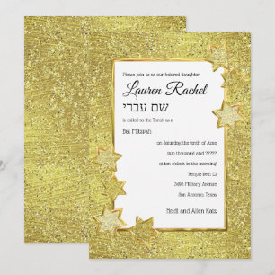 Invitation Bat mitzvah Gold Star Frame sur Parties scintillan