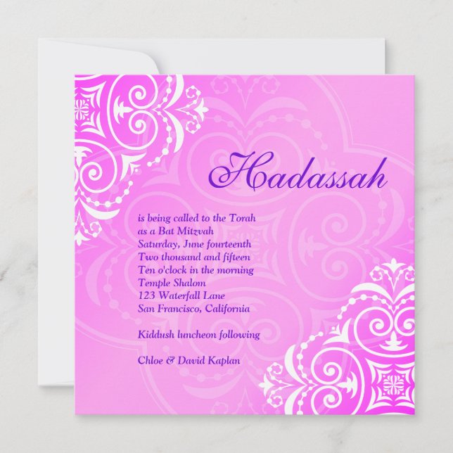 Invitation Bat mitzvah Hadassah Floral Pink Purple (Devant)