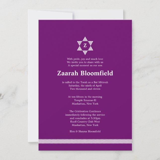 Invitation Bat mitzvah Herringbone Star (Devant)