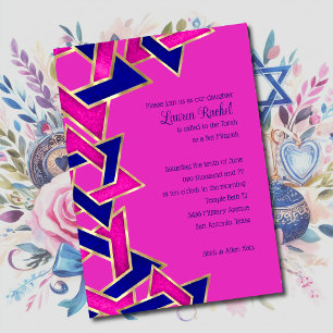Invitation Bat mitzvah Hot rose Marine étoile bleue de David
