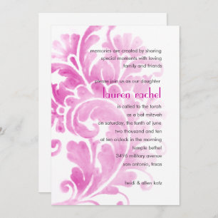 Invitation Bat Mitzvah Invite rose Plume