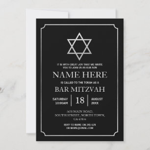 Invitation Bat Mitzvah Juive Étoile Noire Argent
