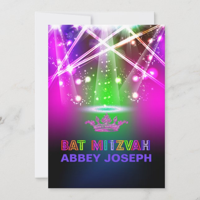 Invitation Bat mitzvah Laser PixDezines / Lumières Neon (Devant)