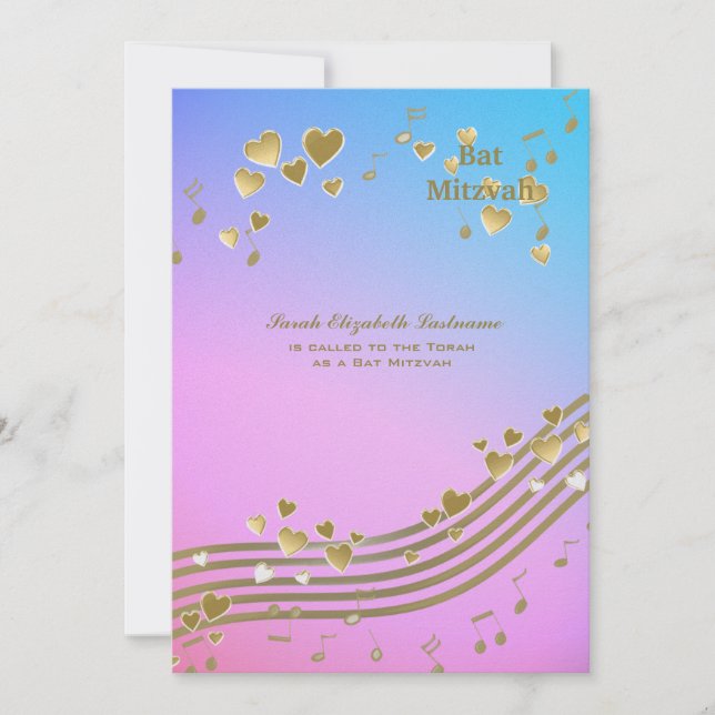 Invitation Bat mitzvah Love Songs (Devant)