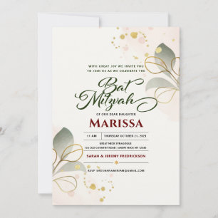 Invitation Bat mitzvah Moderne Aquarelle Parties scintillant