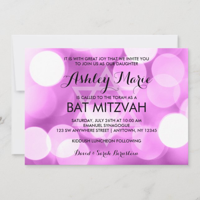 Invitation Bat mitzvah moderne de Parties scintillant violet (Devant)