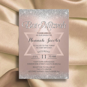 Invitation Bat mitzvah moderne Rose Gold & Silver Parties sci