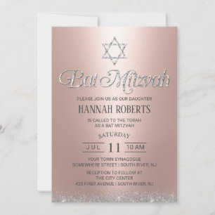 Invitation Bat mitzvah Moderne Rose Gold Sparkling Typographi