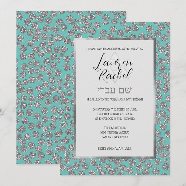 Invitation Bat mitzvah N'importe quelle couleur avec des poin (Devant / Derrière)