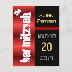 Invitation Bat mitzvah noir rouge Mitzvah